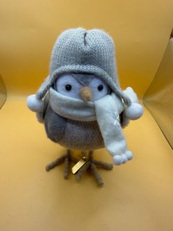 Decorative Winter Bird Figurine with Hat and Scarf