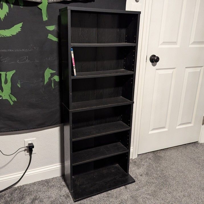 4ft Black Wooden Adjustable Media Shelves For DVD CD Blue Ray Video Games