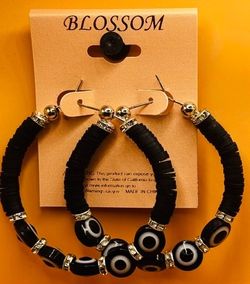 New Blossom Glass Evil Eye Protection Earrings Pair Beautiful -Black