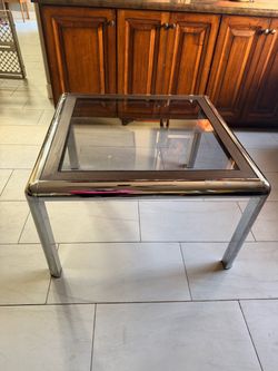 Vintage Chrome & Glass Square Coffee / Side Table – 34”
