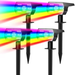 NYMPHY Solar Color Changing Lights, 7 Lighting Modes Solar Lights Outdoor Waterproof IP68, Multicolor RGB Outdoor Lights for Garden Yard Landscape Dec