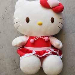 Rare Hello Kitty Red Polka Dot Dress Bow w/ Pink Heart Plush