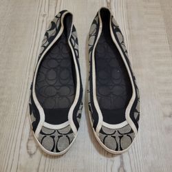 Coach Women's Alpine Flats Black Signature Logo Size 9 Ballet Y2K Quiet Luxury