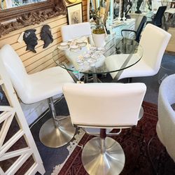 High Top Glass Table And White Stools Set - 20% OFF OFFER!!!