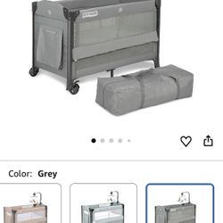 JOYMOR Baby Bassinet, Pack and Play with Bassinet and Carry Bag, Convert to Bedside Sleeper with Wheels for Boys Girls (Gray)