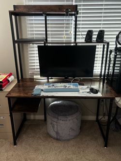 Industrial Computer Desk with Hutch Shelves