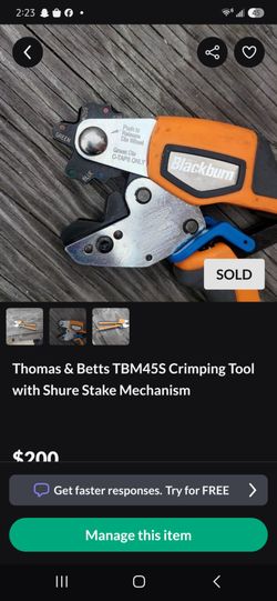 Thomas & Betts TBM45S Crimping Tool with Shure Stake Mechanism