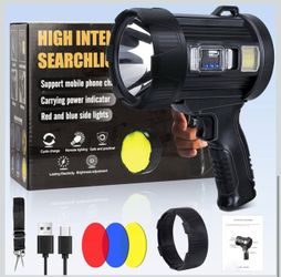 Foco recargable,  LM, luz LED de mano súper brillante, linterna LED de alto lúmenes, reflector grande para exteriores con paneles solares para
