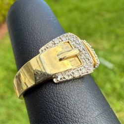 Jewelry 14k solid yellow gold natural diamond 0.30CTW round cut belt buckle Ring sz 9.50