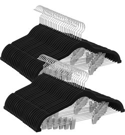 SONGMICS 16.7" Long Velvet Pant Hangers with Adjustable Clips Set of 50 - Black