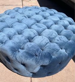 Large Round Tufted Velvet Ottoman