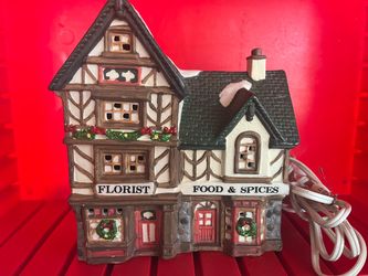 Christmas Village Florist & Food Spices Lighted Building