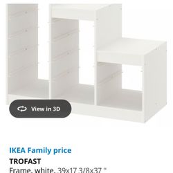 IKEA Family TROFAST Frame, white, 39x17 3/8x37 " Used in good condition with some cosmetic blemishes. These blemishes are in the form of scratches and