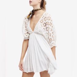Free People Bella Note Eyelet Lace Mini Dress (White) 