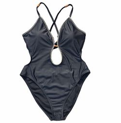 Shade & Shore Plunge One Piece Swimsuit Black Extra High Leg Cheeky L 12-14