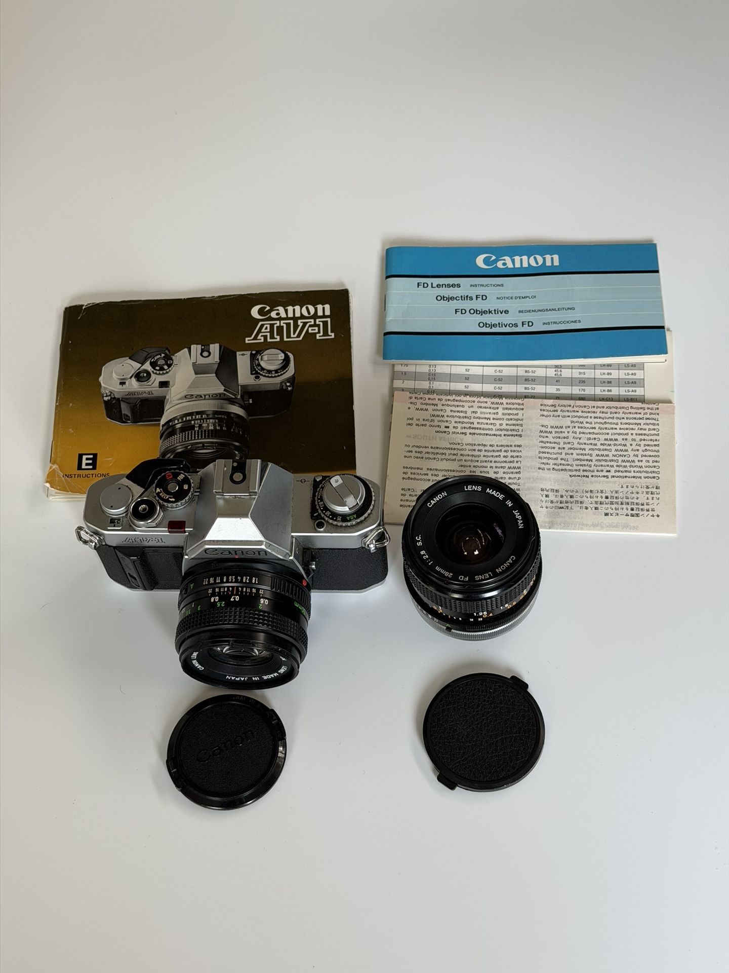 Canon AV-1 SLR 35mm Film Camera 50mm f/1.8 And 28mm 2.8 Lenses