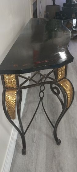 Wrought Iron Foyer Table w/ Polished, Black StoneTable Top