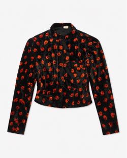 Vintage Krizia Black Velvet Floral Cropped Jacket Italy SIZE IT 42 US 6