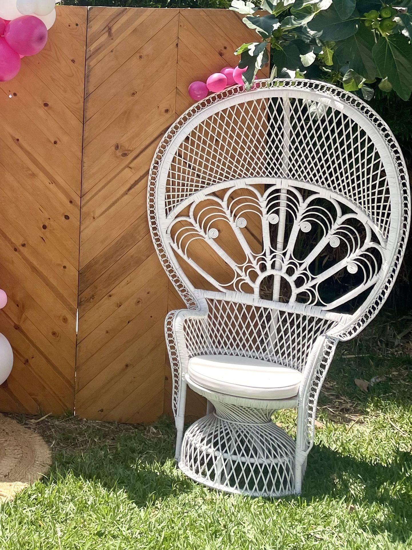 White Peacock Chair With White Cushion