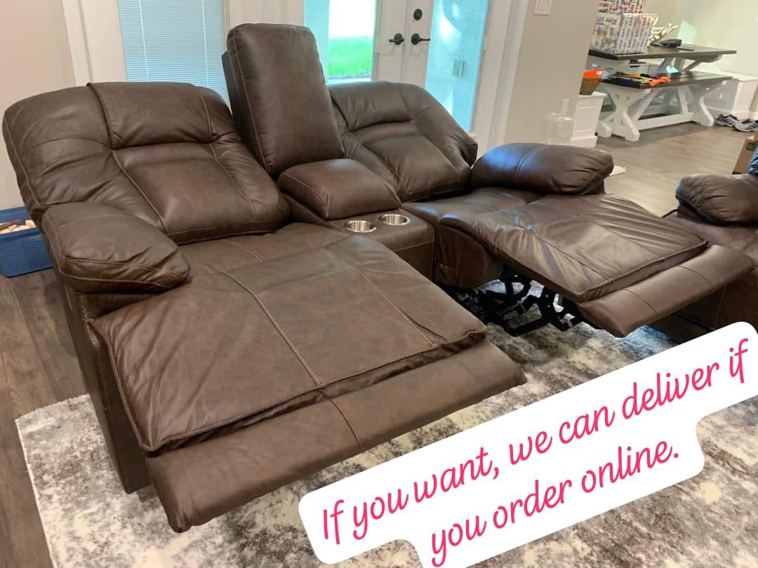 $50 Down Finance Total $3509 Power Reclining Leather Sofa and Loveseat Living Room Set