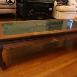 Wood Coffee Table with Stone Center