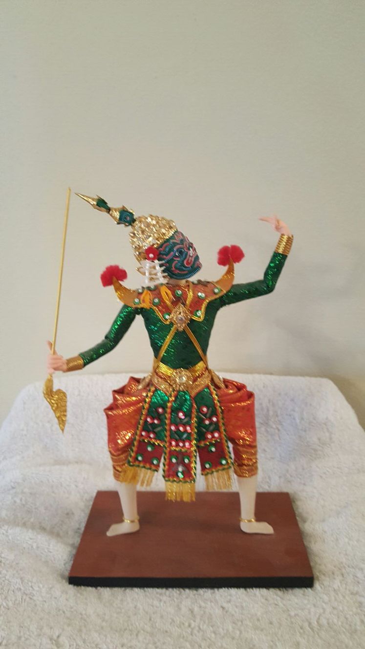 Vintage Clothing Bangkok Thailand Doll on wood stand prince