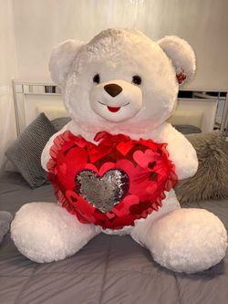 Giant Valentine's Day Plush White Teddy Bear
