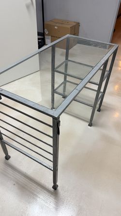 Metal Glass-Top Console Desk