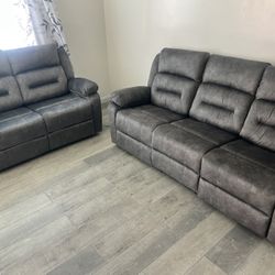 New 3 Piece Power Reclining Living Room Set.  Grey Chenille Fabric.  Free Delivery!