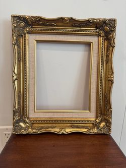 Vintage Ornate Gold Baroque Picture Frame 15" × 13" with Linen Mat