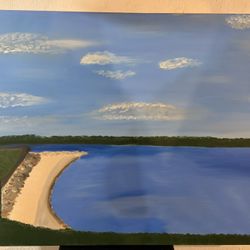Original Landscape Acrylic Painting on Canvas – Lake & Shoreline Scene