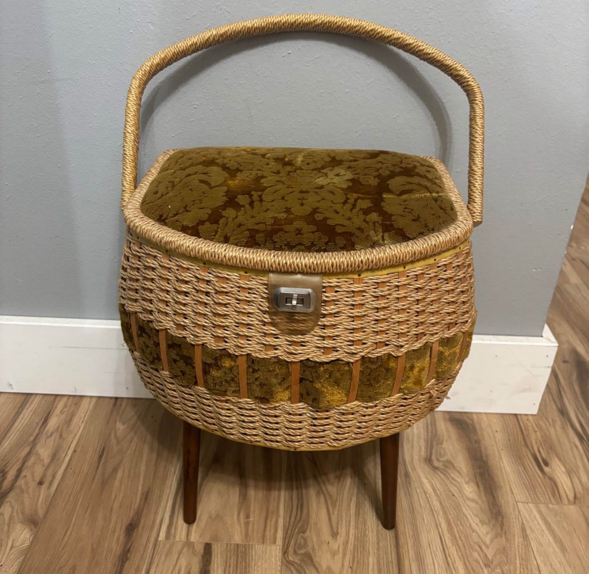 Vintage Sewing Basket On Legs 