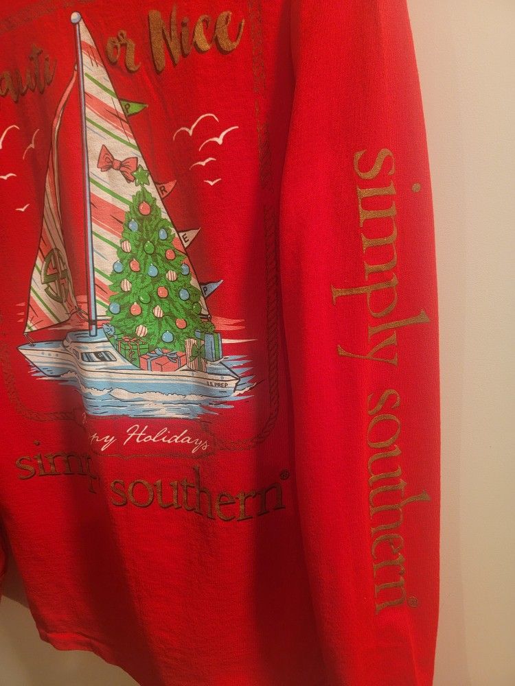 Simply Southern "Nauti or Nice" long-sleeve Christmas t-shirt Size Small