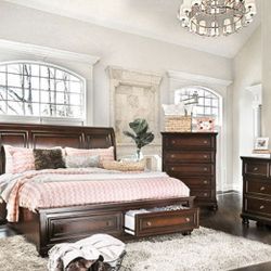 Brand New Cherry Upscale 4pc Queen Bedroom Set (Available In California & Eastern King Size)