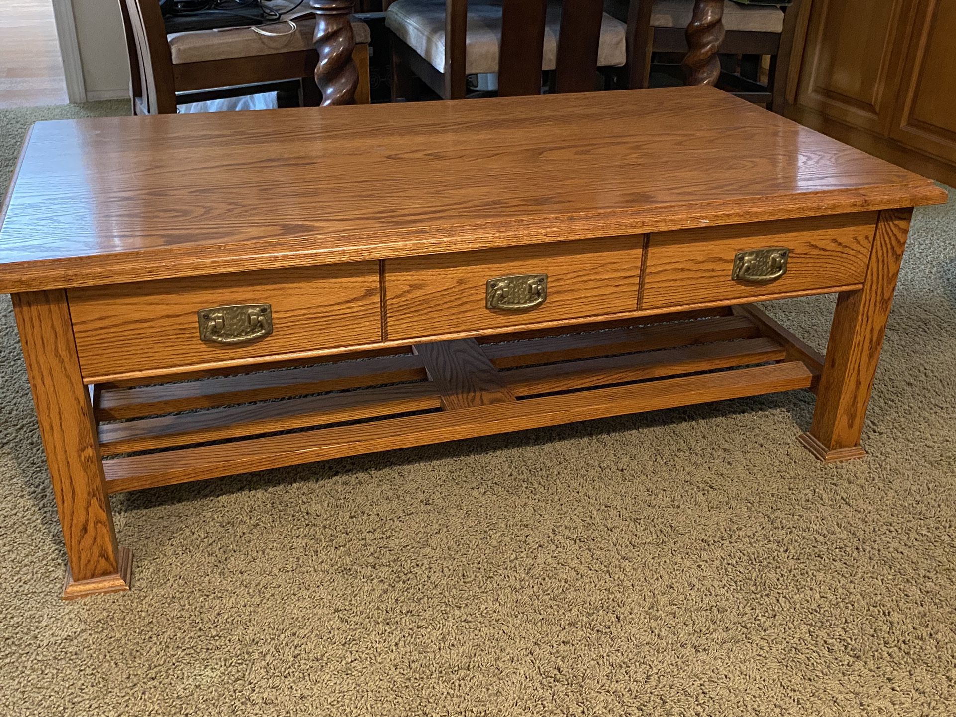 Beautiful Rustic Solid Wood Coffee Table With Large Storage Drawer. Excellent Condition. Home Or Office Use. Rustic Mission Style. See Pics.  $100.00.