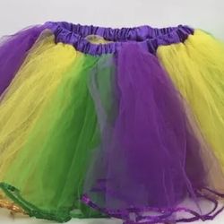 Tulle Tutu Costume Skirt Girls Xl Green Purple Gold Mardi Gras Elastic