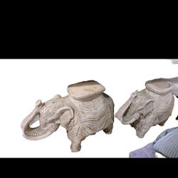 Vintage White Elephants Plaster Side Tables-