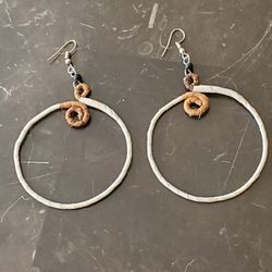 White Dangly Hoop Earrings Twine