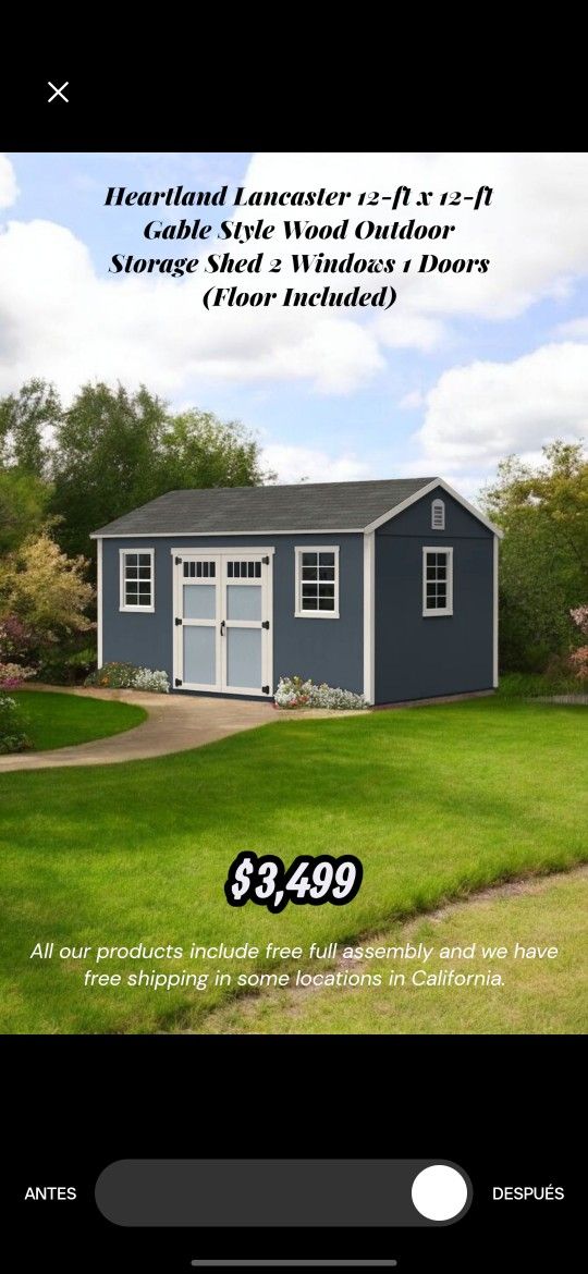 Heartland Lancaster 12-ft x 12-ft Gable Style Wood Outdoor Storage Shed 2 Windows 1 Doors (Floor Included)