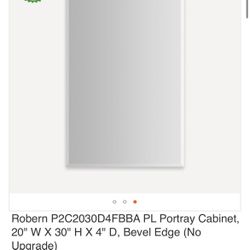 NEW Robern Bath Bathroom Vanity Mirror PL Portray 20" Mirrored Medicine Cabinet P2C2030D4FBBA 20" W x 30" H x 4" D