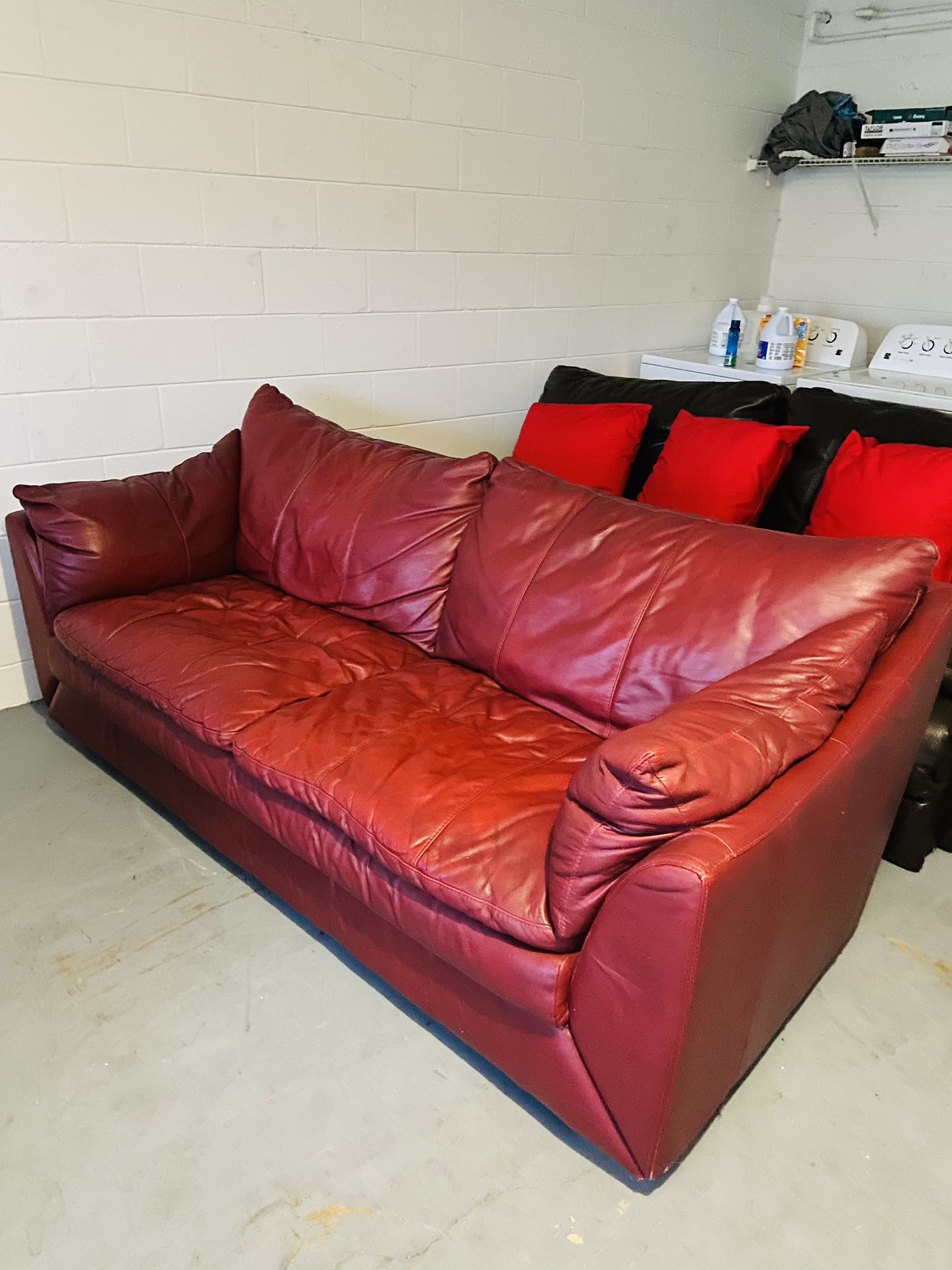 ❤️GENUINE ITALIAN LEATHER Couch❤️ Sofa Loveseat Real Leather Red Claret Burgundy