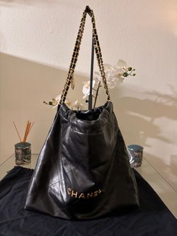 Chanel 22 Black Leather Hobo Shoulder Bag