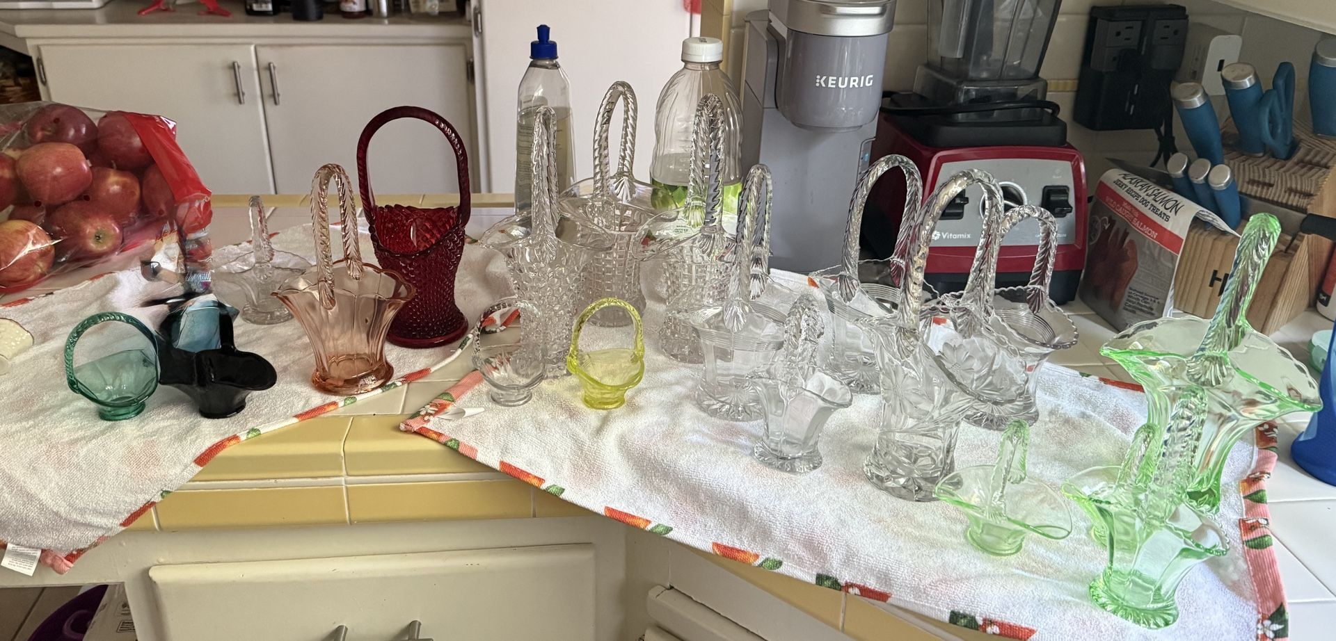 Vintage Antique Glass Basket Collection 3 Sizes