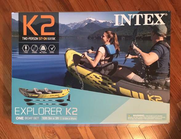 Intex Explorer K2 2-Person Inflatable Kayak, Oars & Hand Pump, New