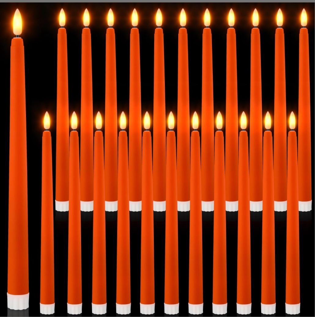 Macarrie 24 Packs Flameless Taper Candles Battery Operated Fake 11 Inch Long Candlelight LED Flameless Candlesticks Flickering Tapered For Christmas C
