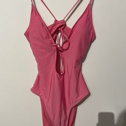 Shade & Shore Women's Tie-Front Plunge One Piece Swimsuit Pink XL(16) NWT