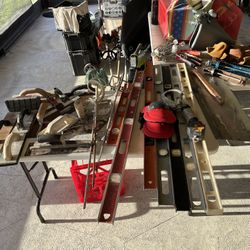 whole bunch of tools, drywall painting, levels, caulking, gun, selling everything altogether