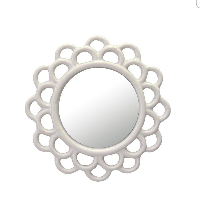  9 in. Circle Ceramic Cutout Wall Mounted Mirror, Ivory