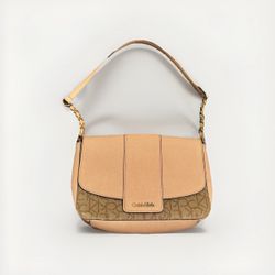 Calvin Klein Vintage Pink Leather Shoulder Purse / Handbag with Metal Detail Strap