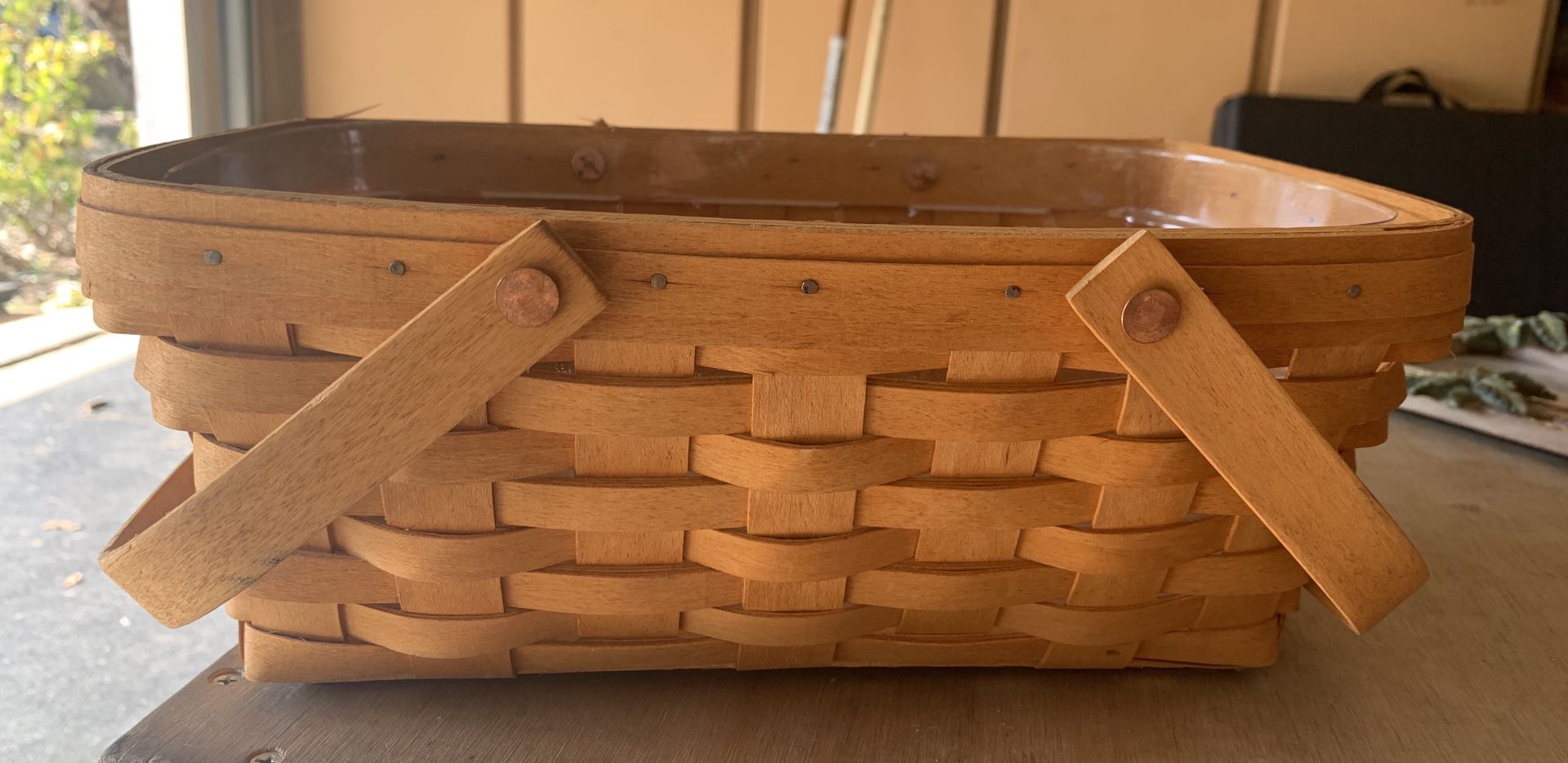 Longaberger wood basket with plastic protector